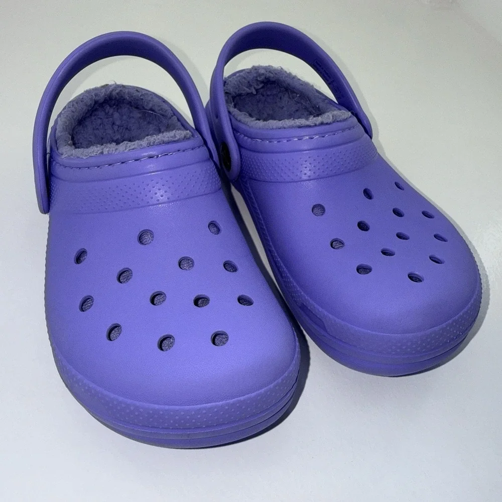 Crocs Classic Lined Clogs Kids J1 Purple Fleece Winter Slip On Comfort Shoes